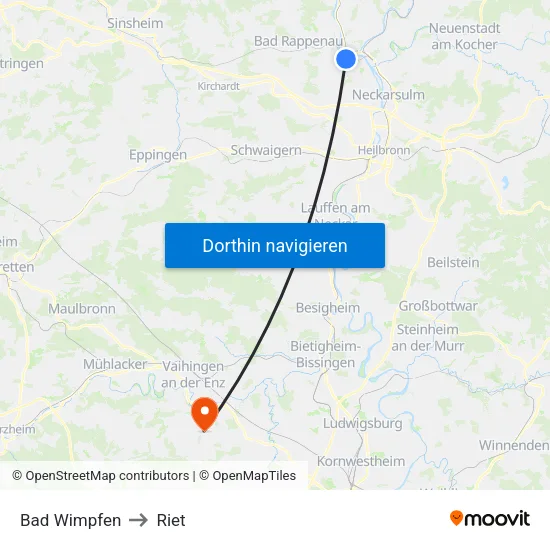 Bad Wimpfen to Riet map