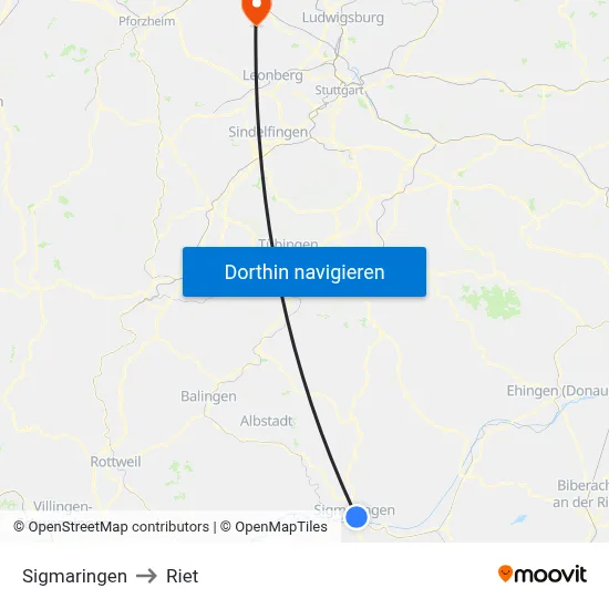 Sigmaringen to Riet map