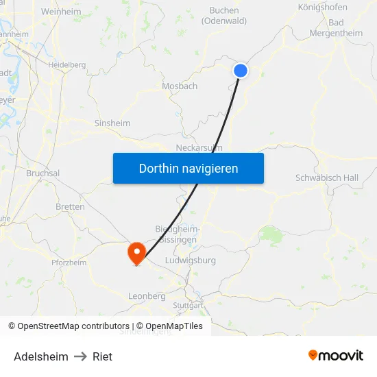 Adelsheim to Riet map
