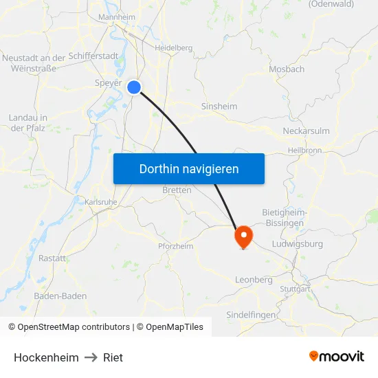 Hockenheim to Riet map