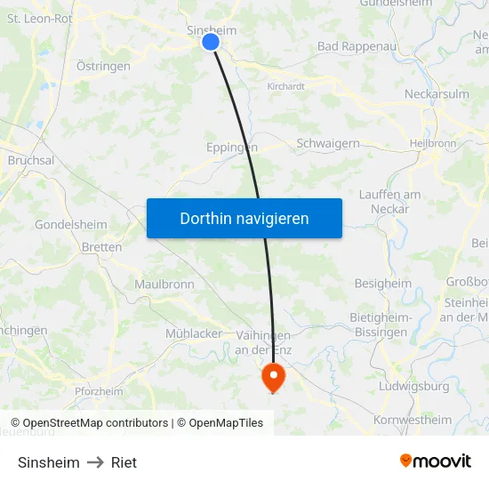 Sinsheim to Riet map