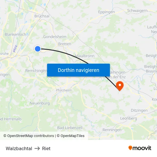 Walzbachtal to Riet map