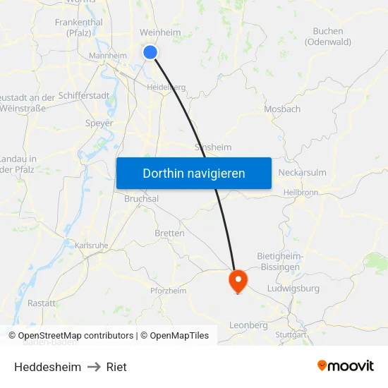 Heddesheim to Riet map