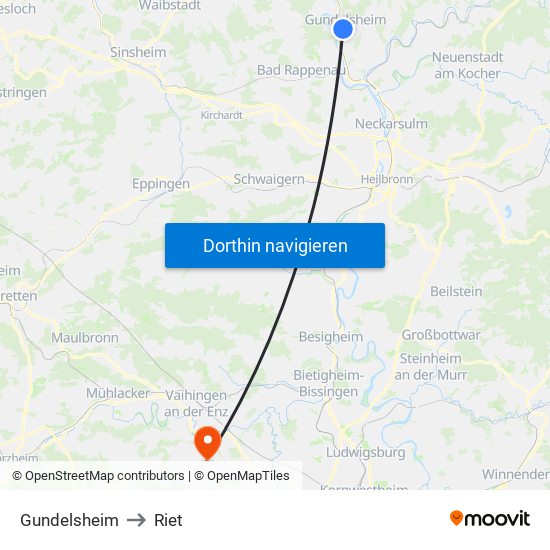 Gundelsheim to Riet map