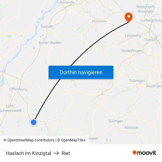 Haslach Im Kinzigtal to Riet map