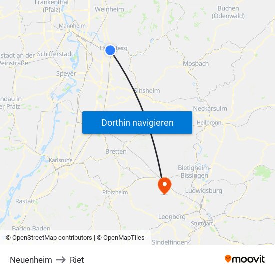 Neuenheim to Riet map