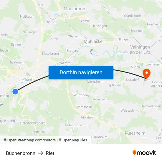 Büchenbronn to Riet map