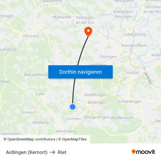 Aidlingen (Kernort) to Riet map