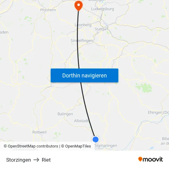 Storzingen to Riet map