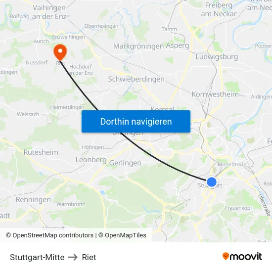 Stuttgart-Mitte to Riet map