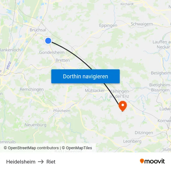 Heidelsheim to Riet map