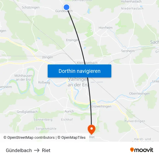 Gündelbach to Riet map