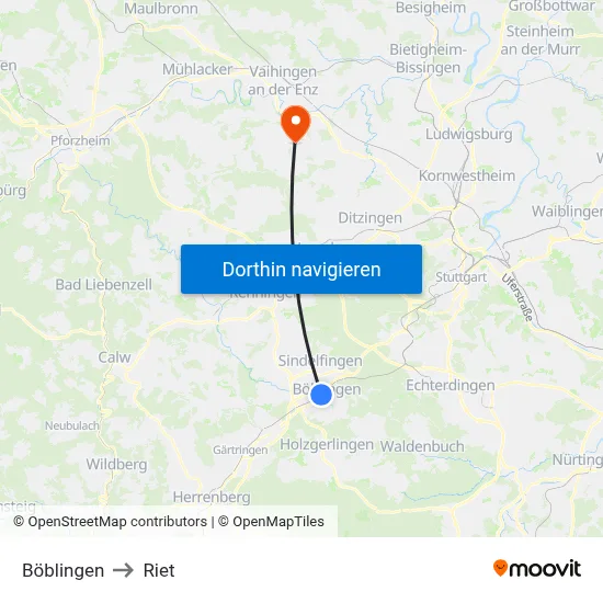 Böblingen to Riet map