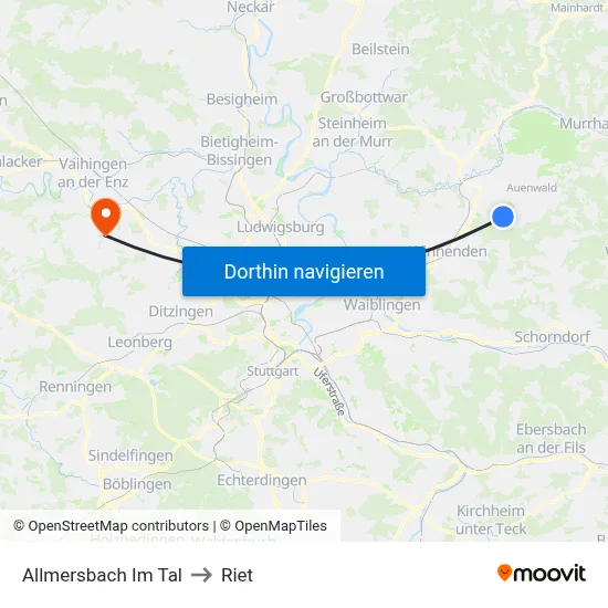 Allmersbach Im Tal to Riet map