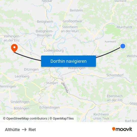 Althütte to Riet map