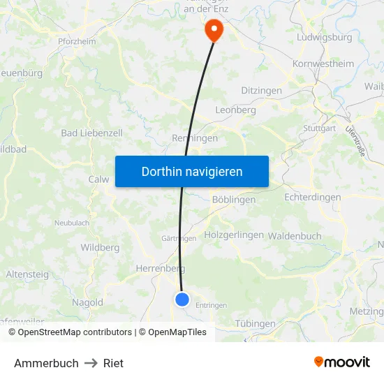 Ammerbuch to Riet map