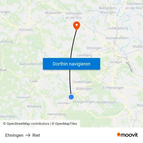 Ehningen to Riet map