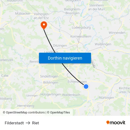 Filderstadt to Riet map