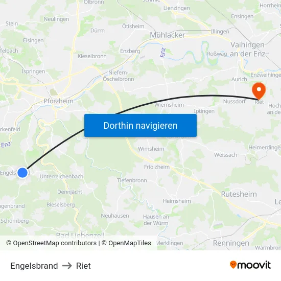 Engelsbrand to Riet map