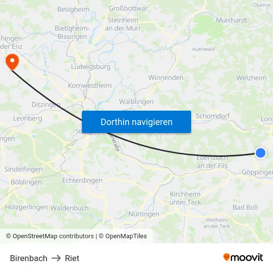 Birenbach to Riet map