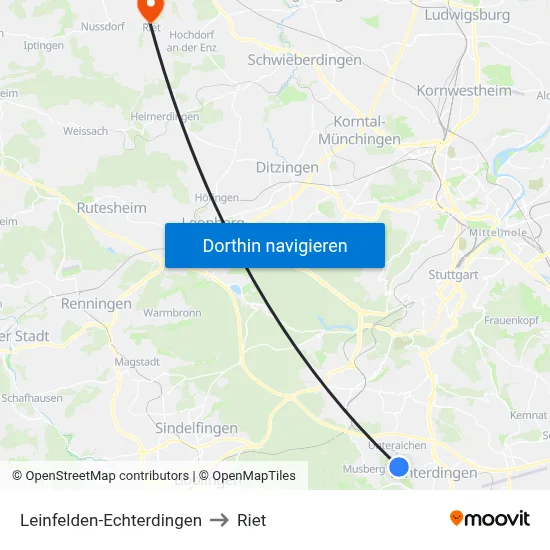 Leinfelden-Echterdingen to Riet map