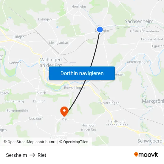 Sersheim to Riet map