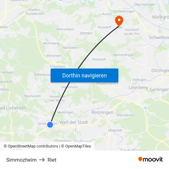Simmozheim to Riet map