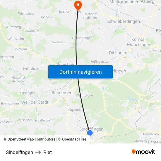 Sindelfingen to Riet map