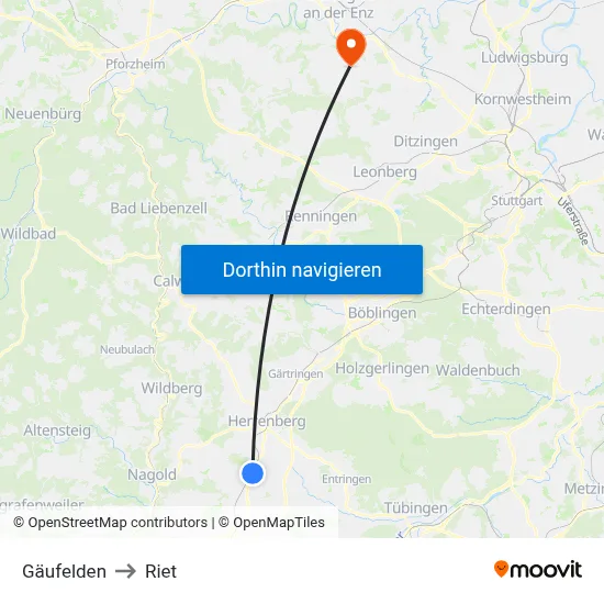 Gäufelden to Riet map