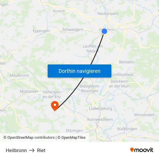 Heilbronn to Riet map