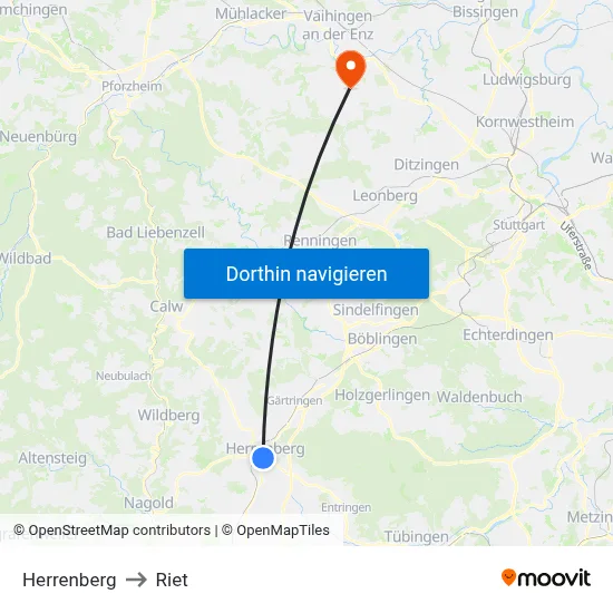 Herrenberg to Riet map