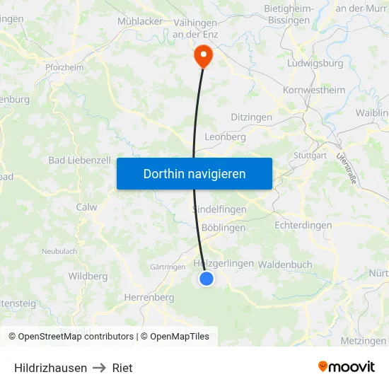 Hildrizhausen to Riet map