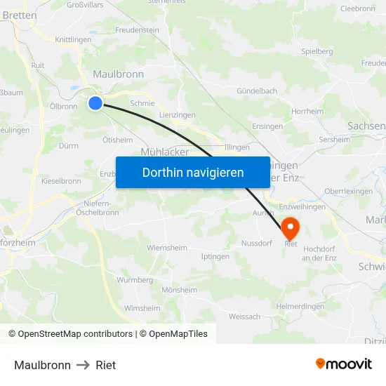Maulbronn to Riet map