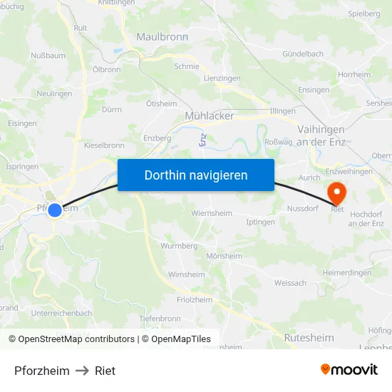 Pforzheim to Riet map