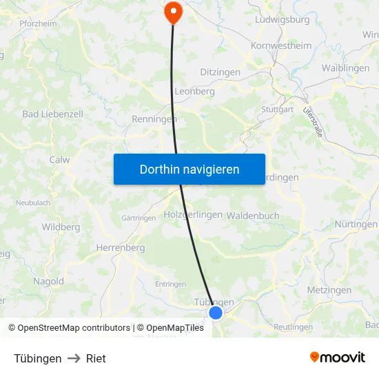 Tübingen to Riet map