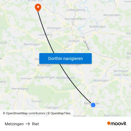 Metzingen to Riet map
