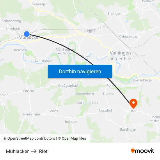 Mühlacker to Riet map