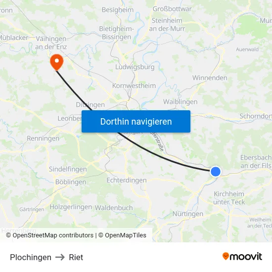 Plochingen to Riet map