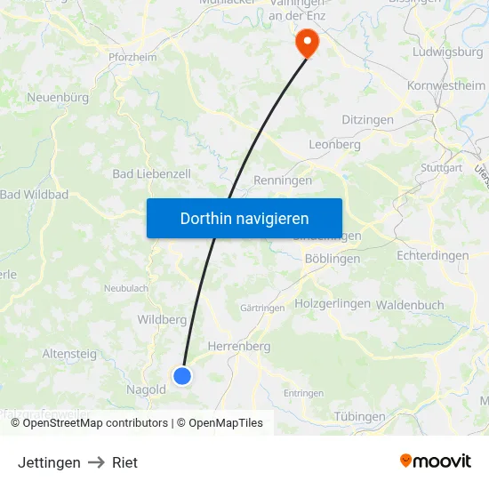 Jettingen to Riet map