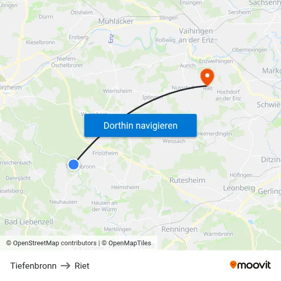 Tiefenbronn to Riet map