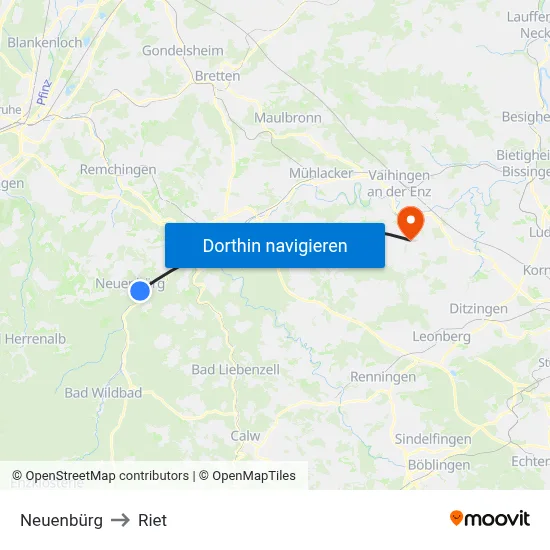 Neuenbürg to Riet map