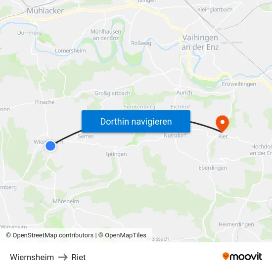 Wiernsheim to Riet map