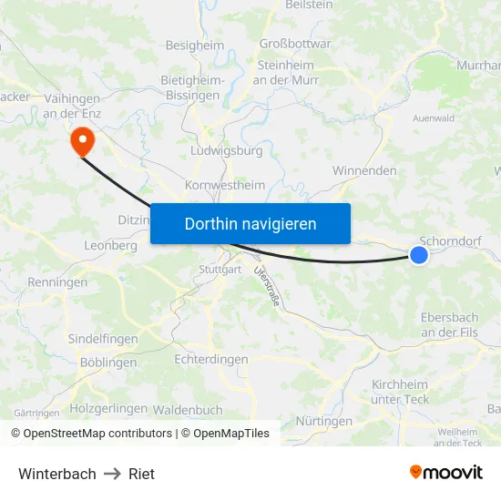 Winterbach to Riet map