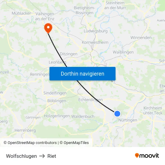 Wolfschlugen to Riet map
