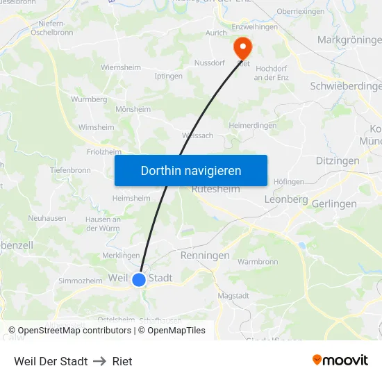 Weil Der Stadt to Riet map