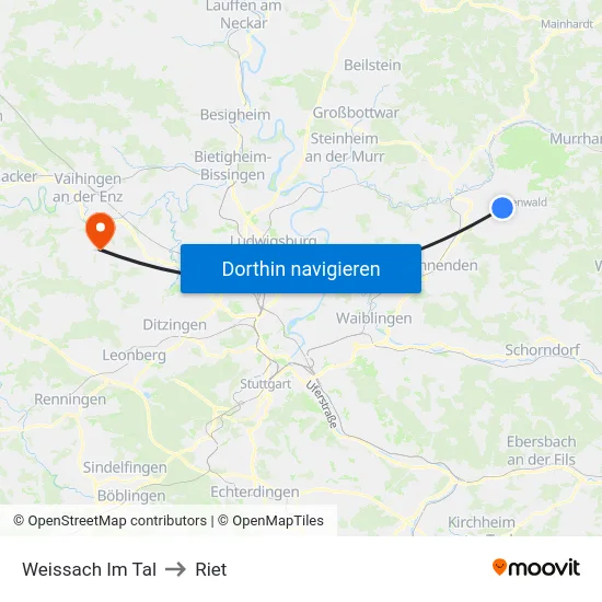 Weissach Im Tal to Riet map