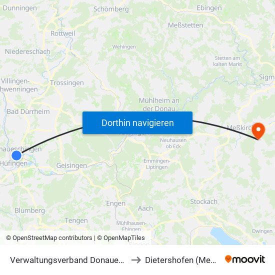 Verwaltungsverband Donaueschingen to Dietershofen (Meßkirch) map