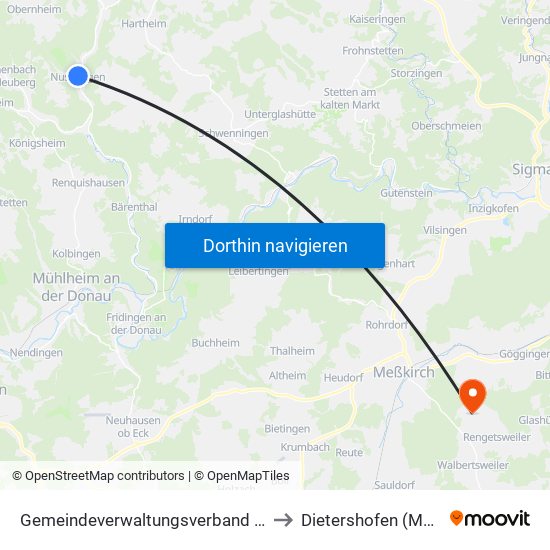 Gemeindeverwaltungsverband Meßstetten to Dietershofen (Meßkirch) map