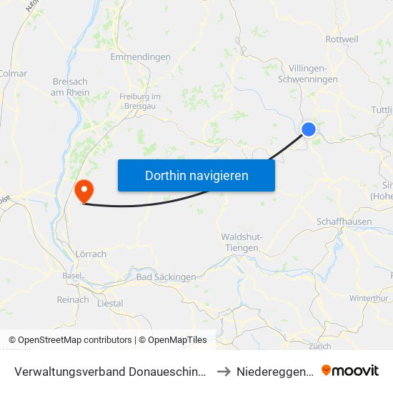 Verwaltungsverband Donaueschingen to Niedereggenen map
