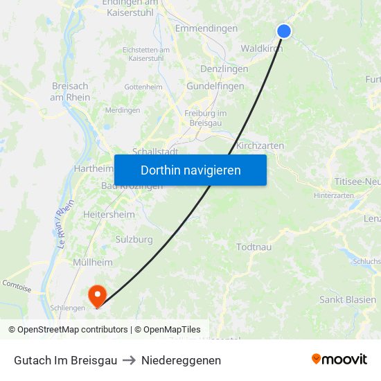 Gutach Im Breisgau to Niedereggenen map